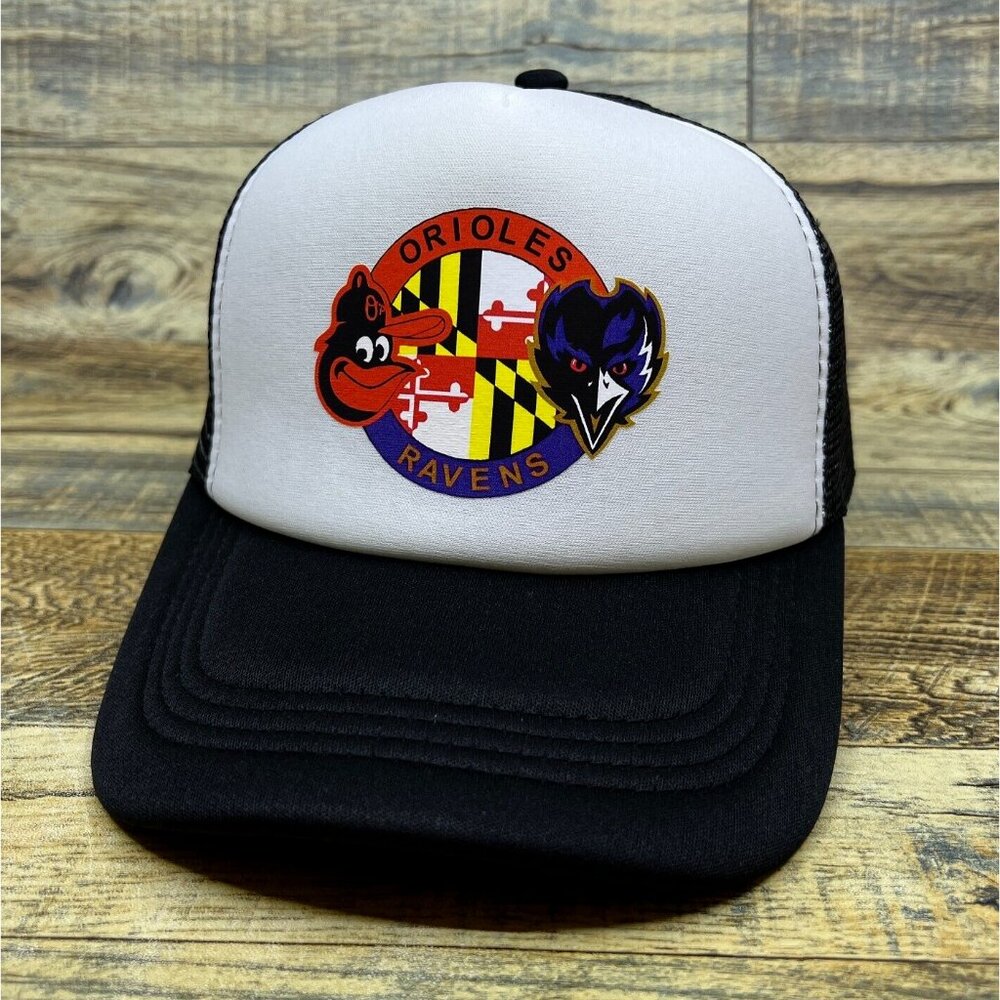 Baltimore Orioles Ravens Unisex Trucker Hat Black Snapback MLB NFL Ball Cap